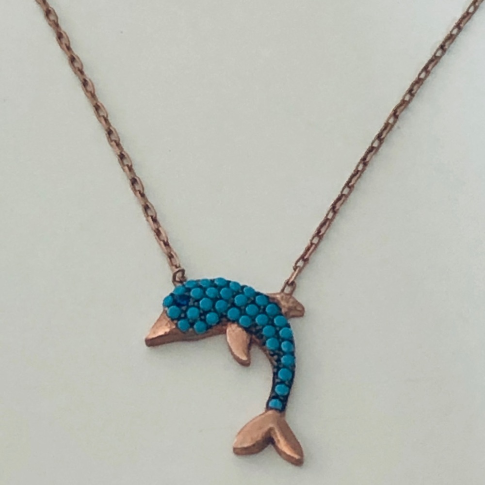 Dolphin necklace 925 silver turquoise stones - Picture 8 of 8